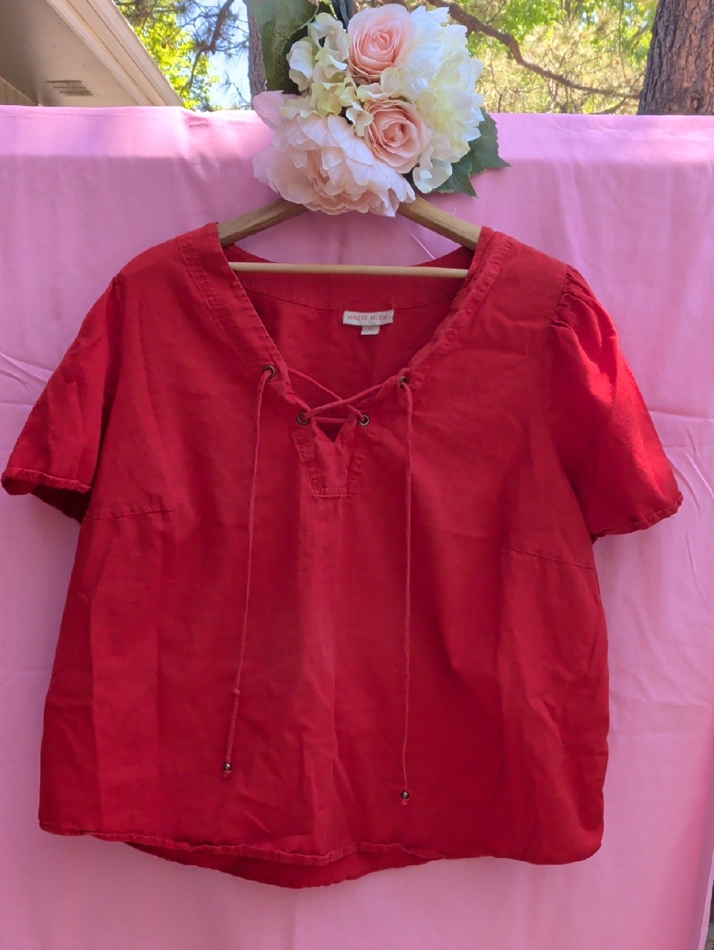 Knox Rose Casual Lace-Up Red Women's Top